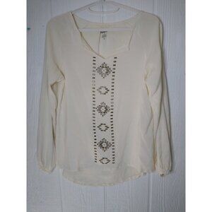 Wrangler Womens M Cream Long Sleeve Tunic Top Metal Detail Peasant Western